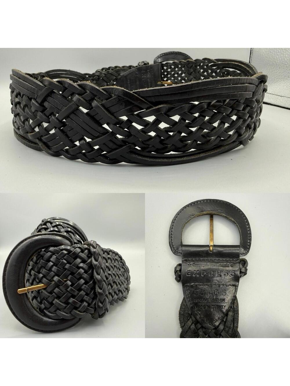 Boho EXPRESS Compagnie Internationale Wide Braided Woven Black Leather Belt S